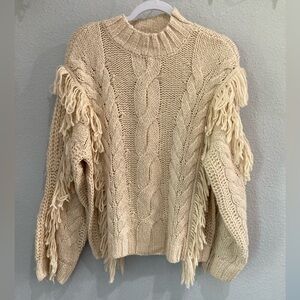 525 America Chunky Western Frayed Sweater Neutral Boho Cowgirl